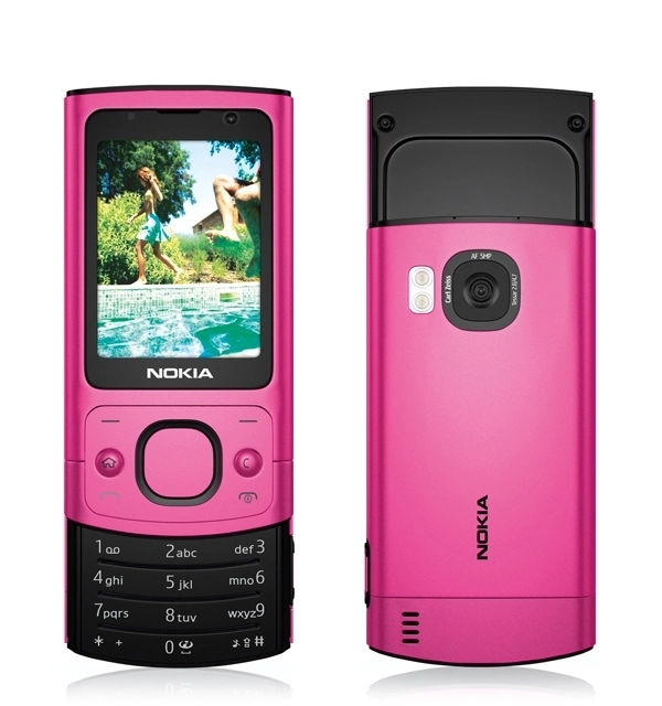 A pink Nokia 6300 mobile phone with a 2 megapixel camera.