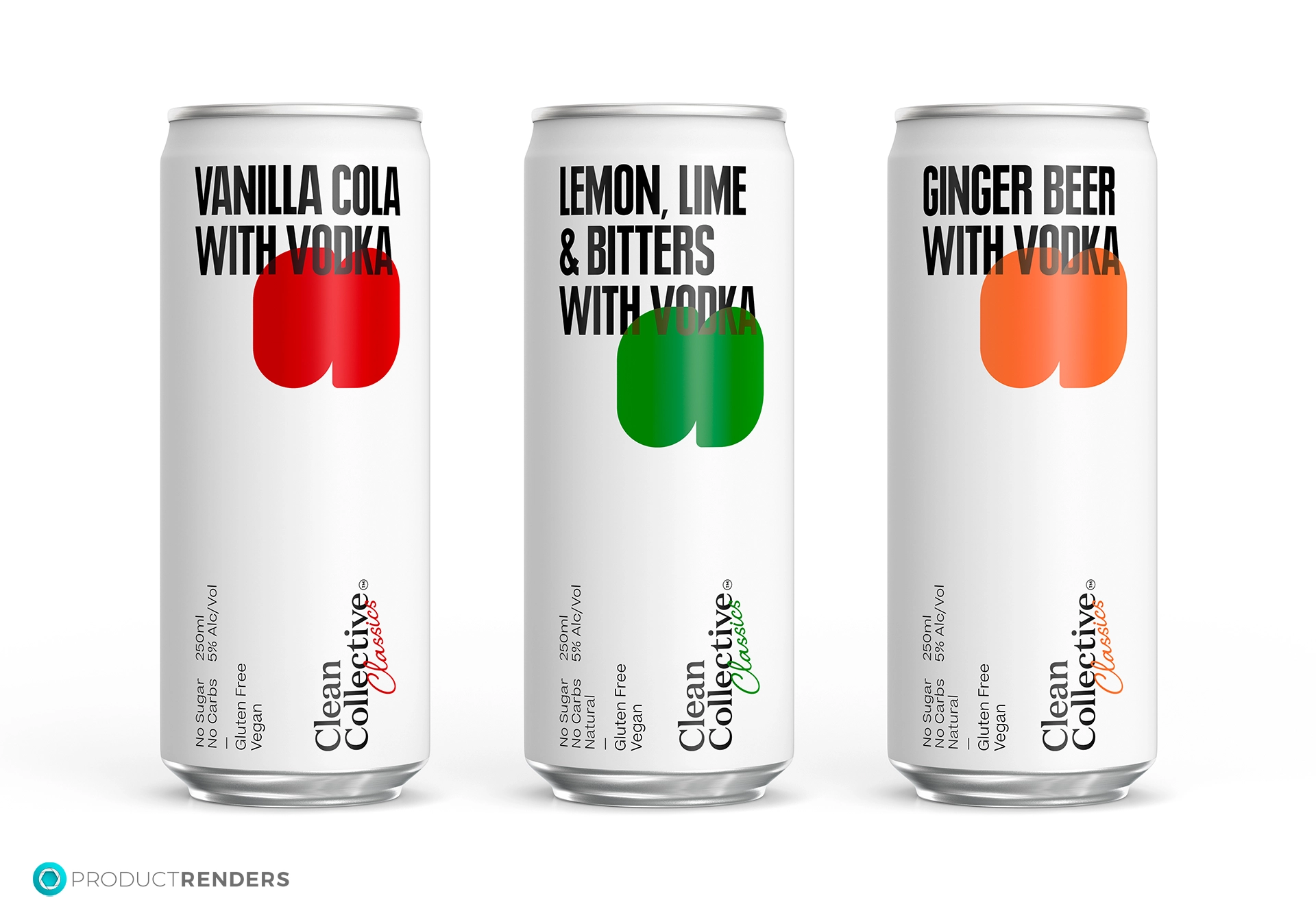 Three canes of Vodka with different flavours.