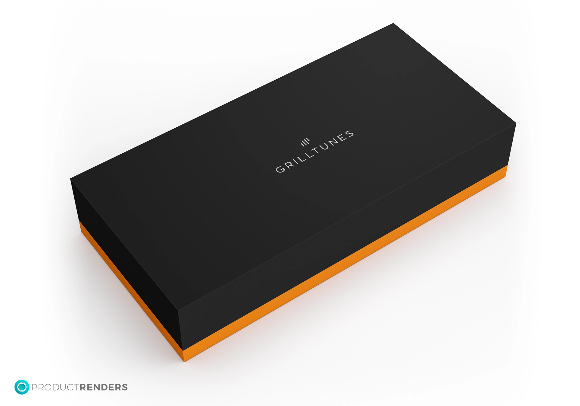 A black gift box with orange trim, labeled "GrillTunes".