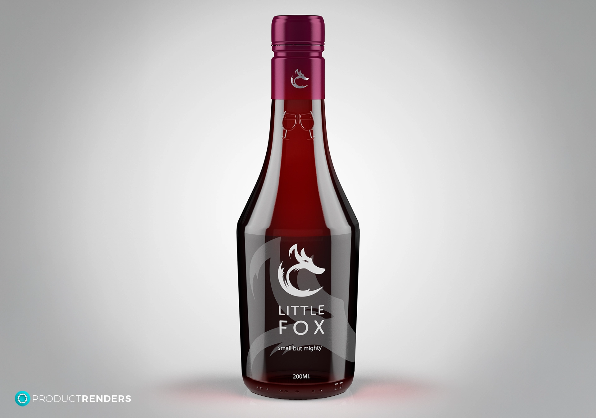 A glass bottle of Little Fox wine with a red cap and label.