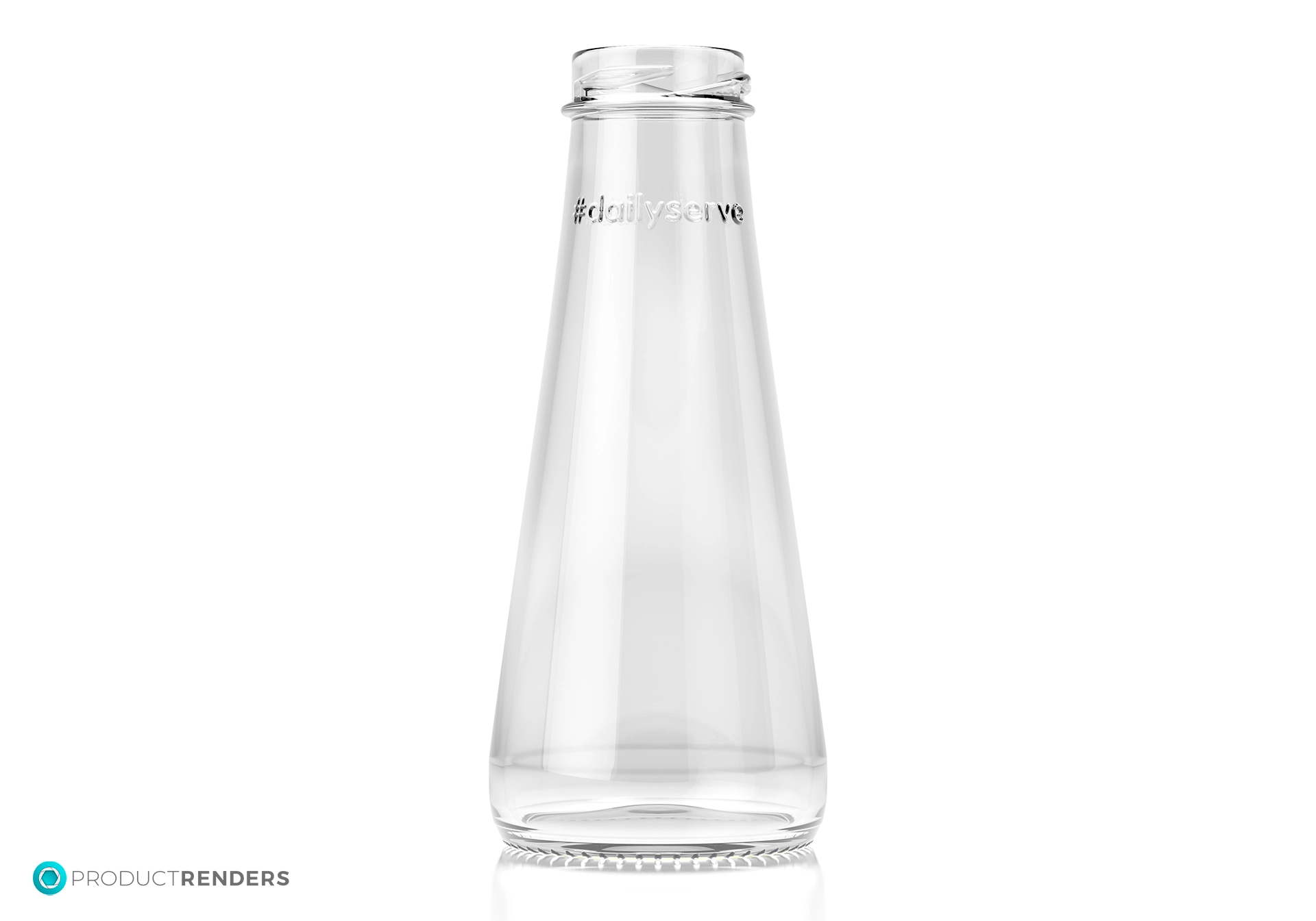 A clear glass bottle with a silver cap.