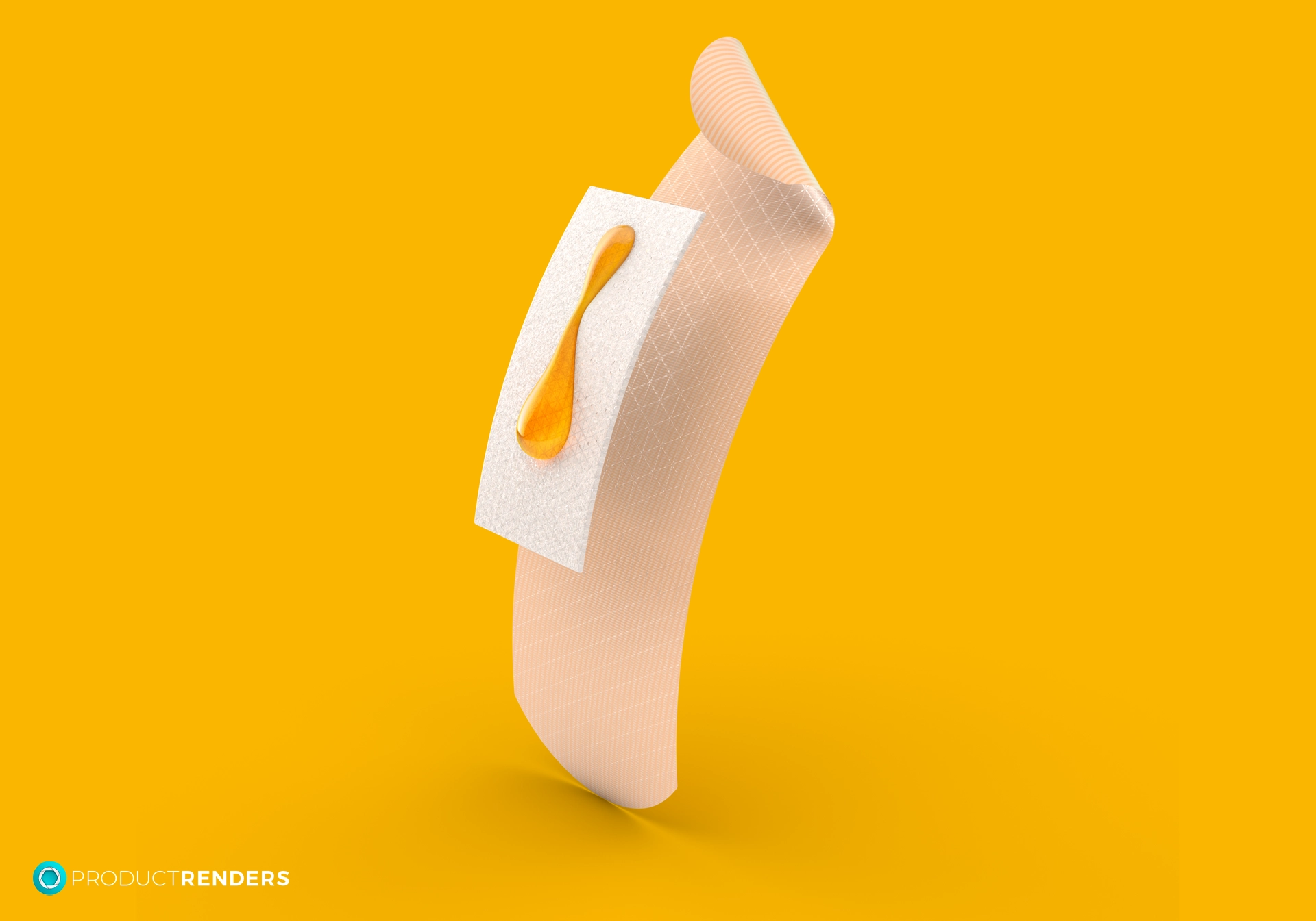 A sticking plaster strip with a small amount of honey on it, on a yellow background.