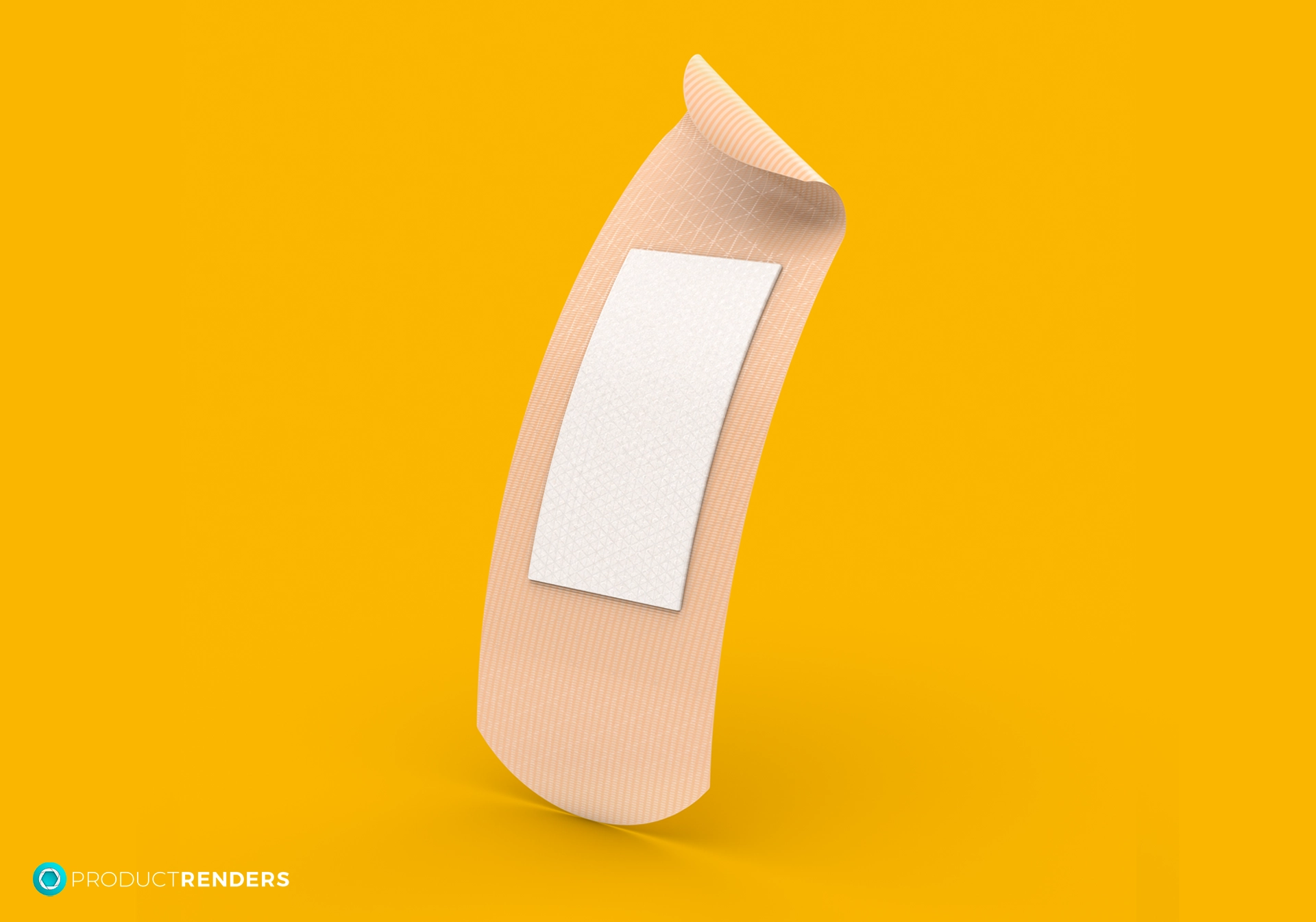 A single bandage with a white adhesive pad, on a yellow background.