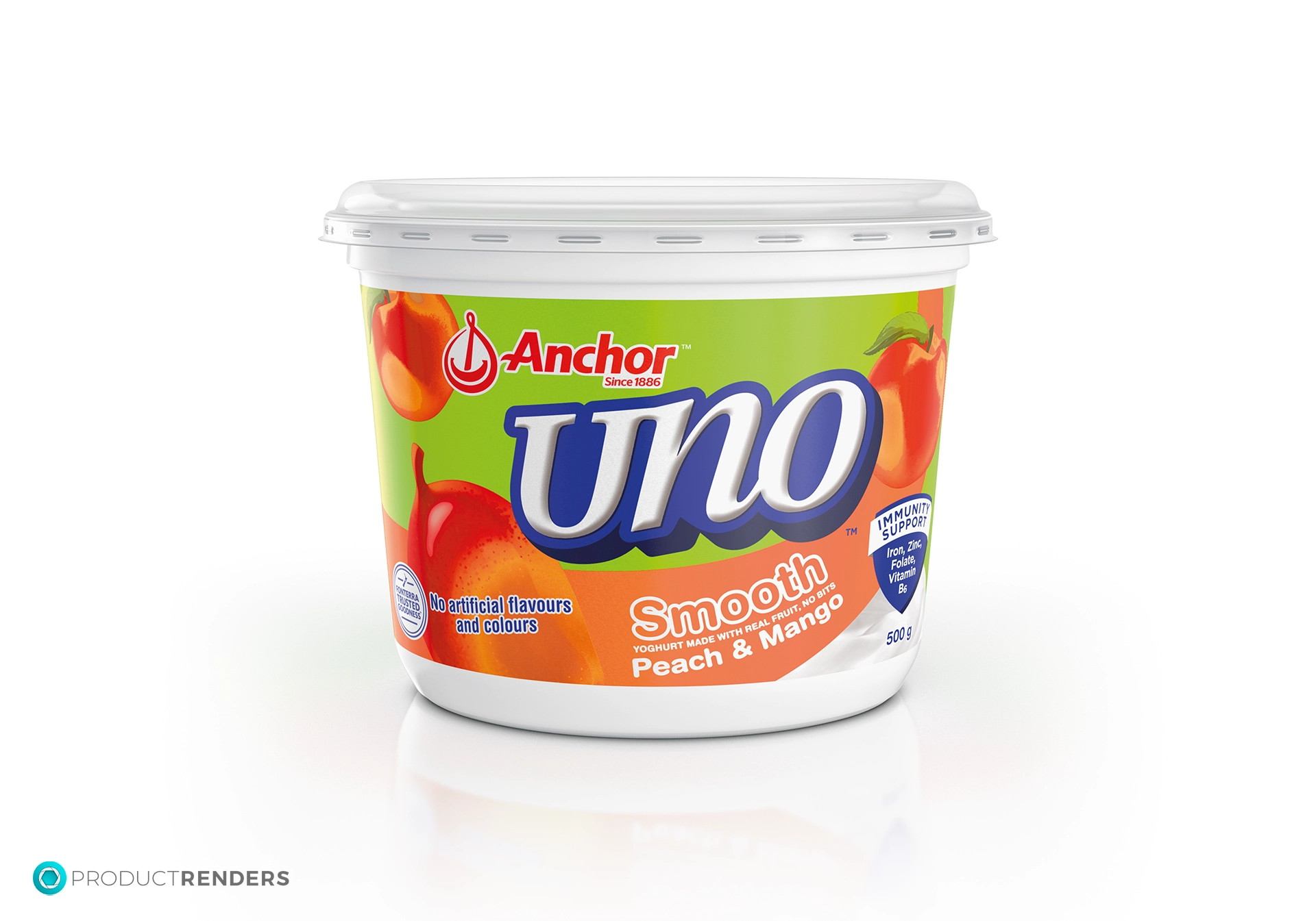 A tub of Anchor Uno Smooth Peach & Mango Yogurt.