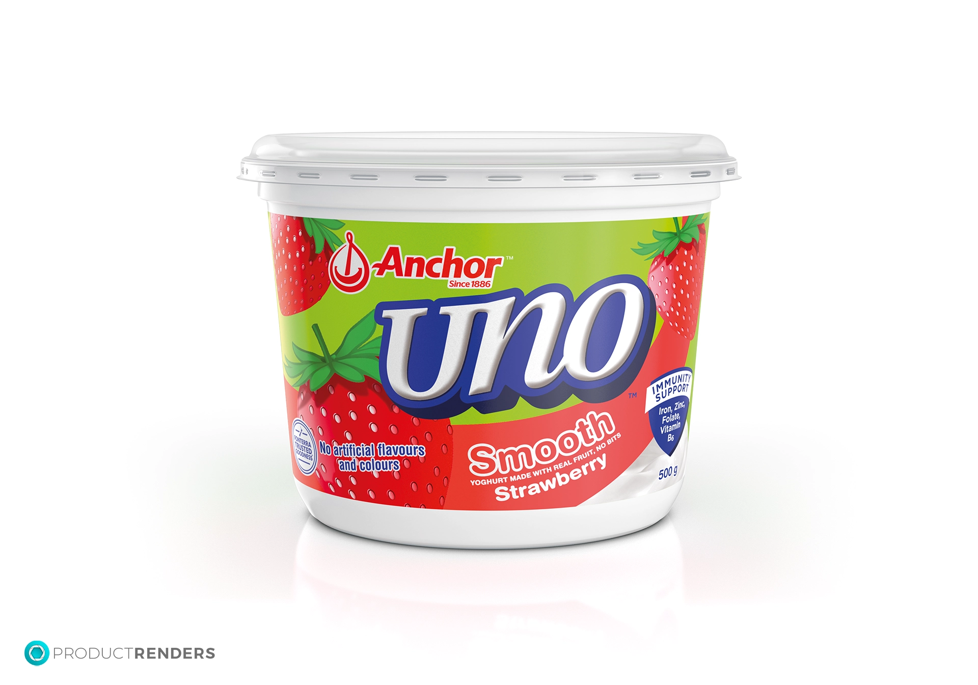 A tub of Anchor Uno Smooth Strawberry Yogurt.