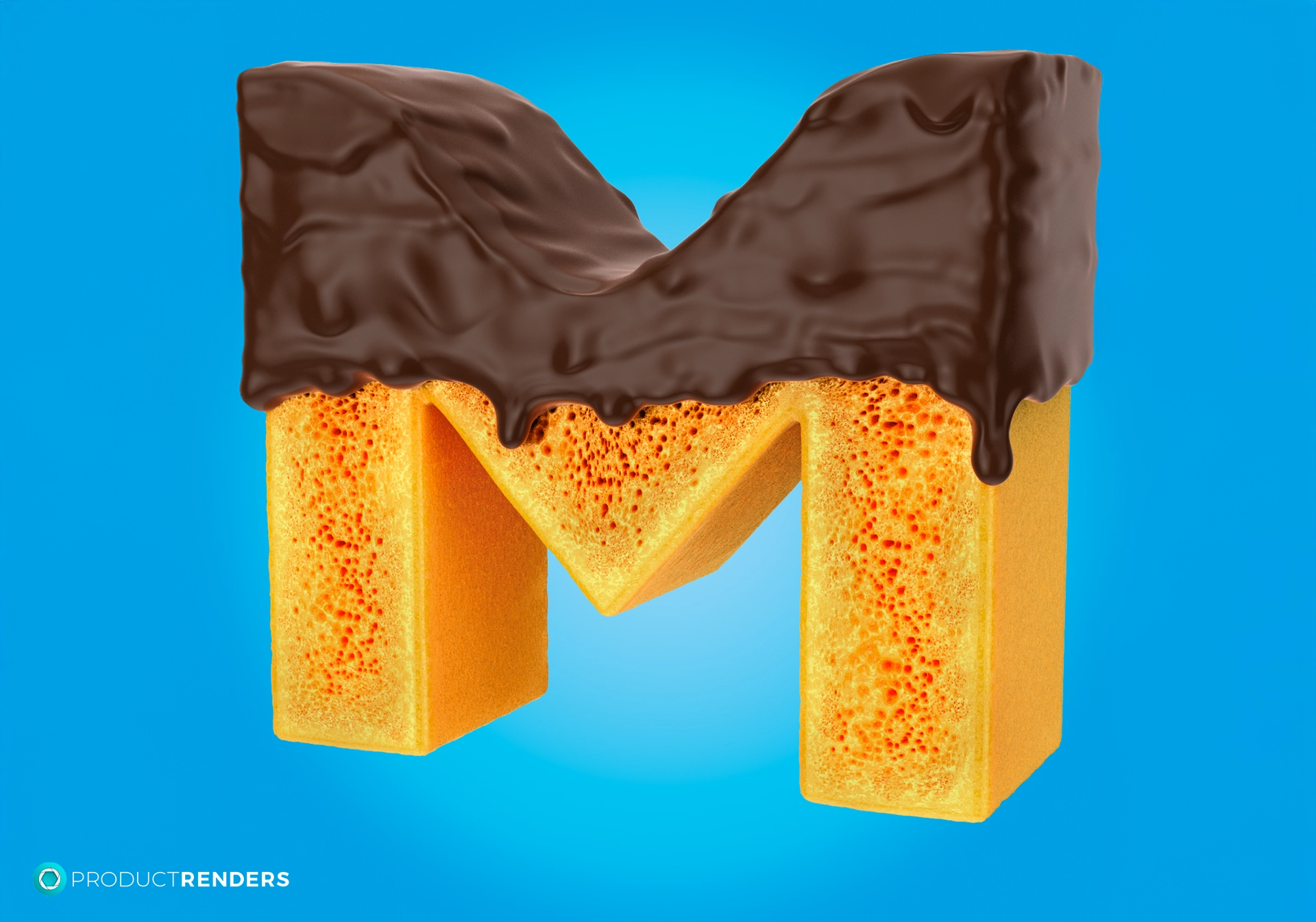 The letter "M" made of honeycomb with chocolate dripping down the sides.