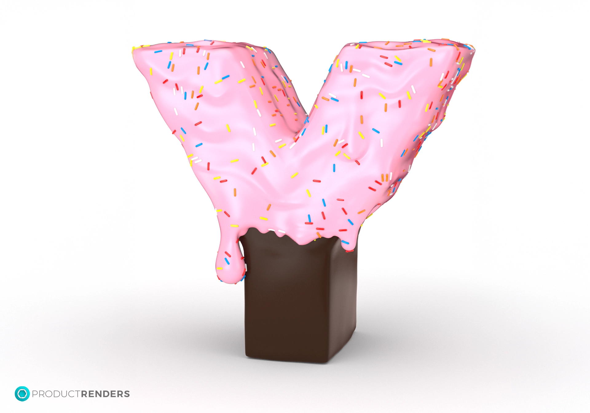 A pink and chocolate letter "Y" with sprinkles and melted icing.