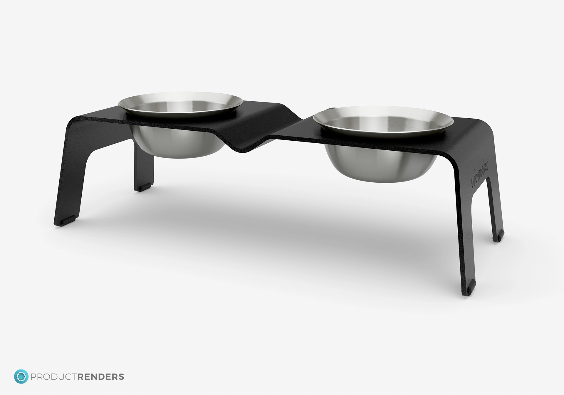 A 3 quarter angle Subwoofer Ōhope Duo elevated dog bowl in black