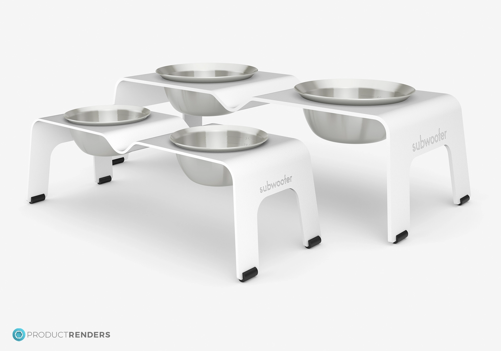 Two Subwoofer Ōhope elevated dog bowls in white showing the size comparison