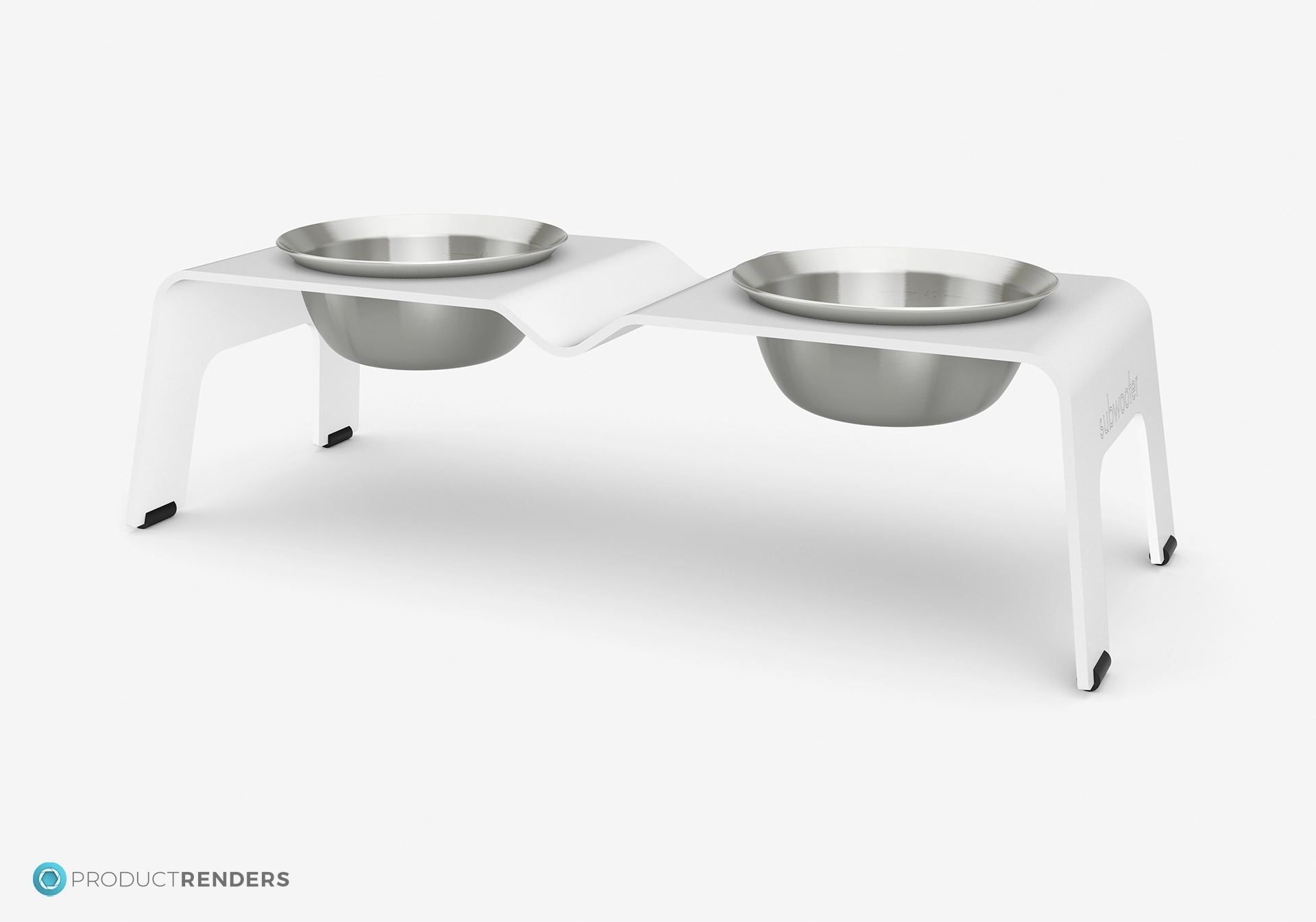 A 3 quarter angle Subwoofer Ōhope Duo elevated dog bowl in white