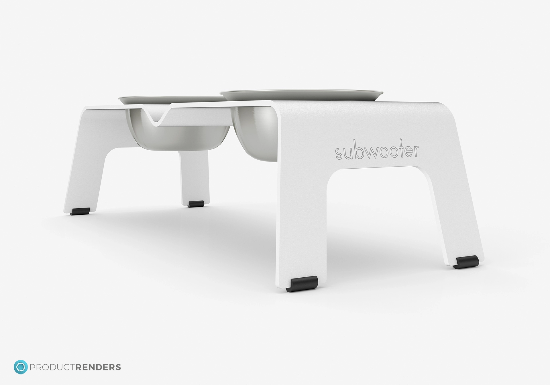 A lower 3 quarter angle Subwoofer Ōhope Duo elevated dog bowl in white