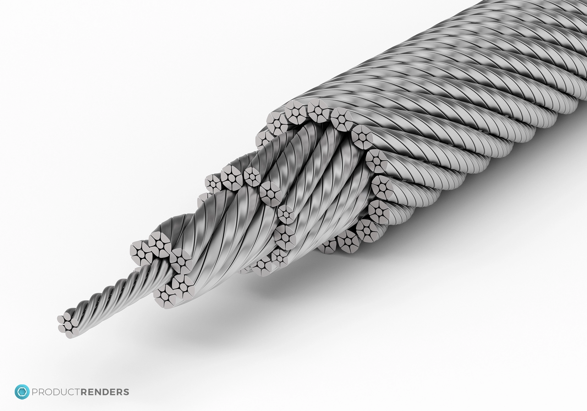 A single large 3D render of specialist wire rope made by Tianjin Goldsun Wire Rope company.