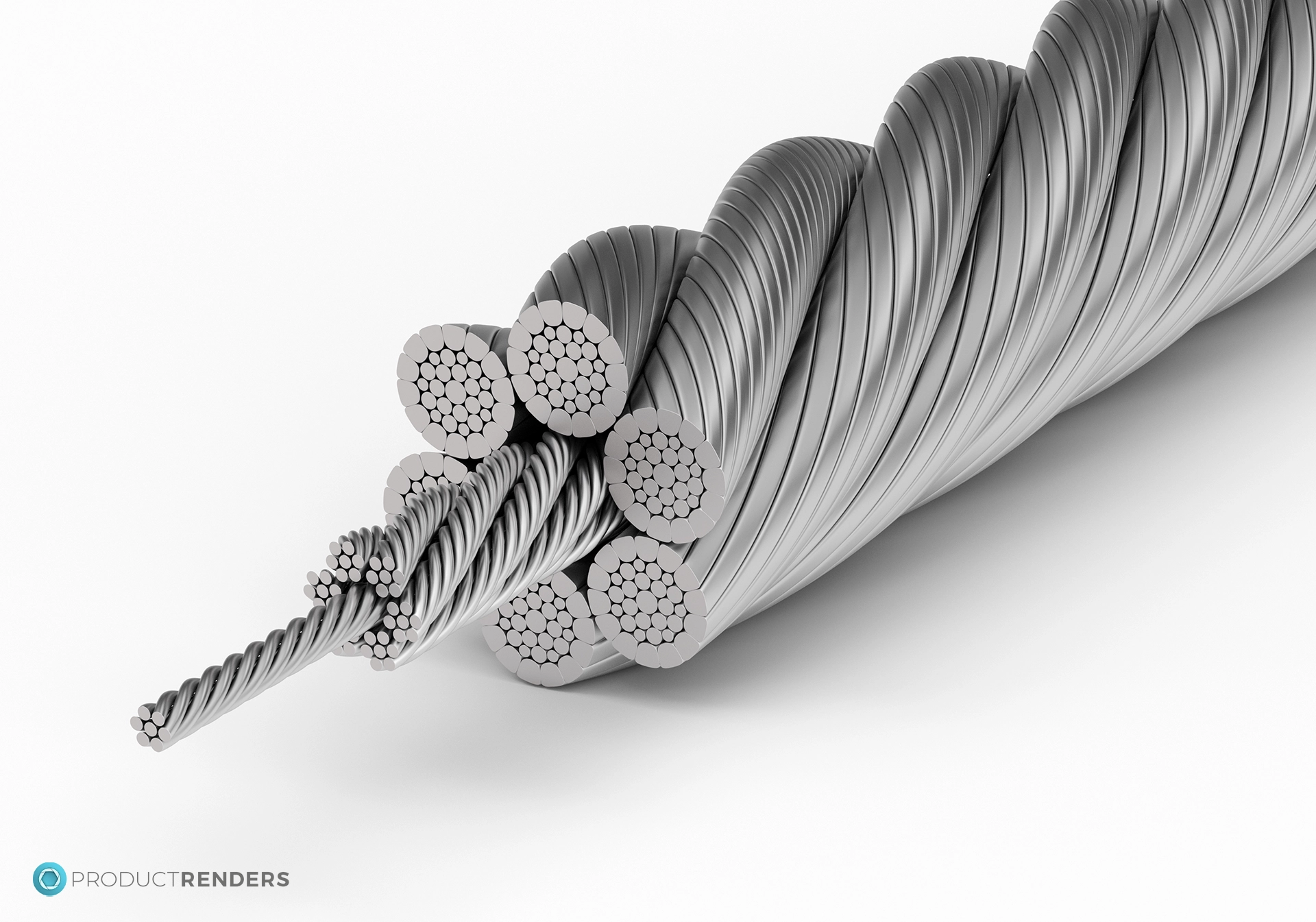 A single large 3D render of specialist wire rope made by Tianjin Goldsun Wire Rope company.